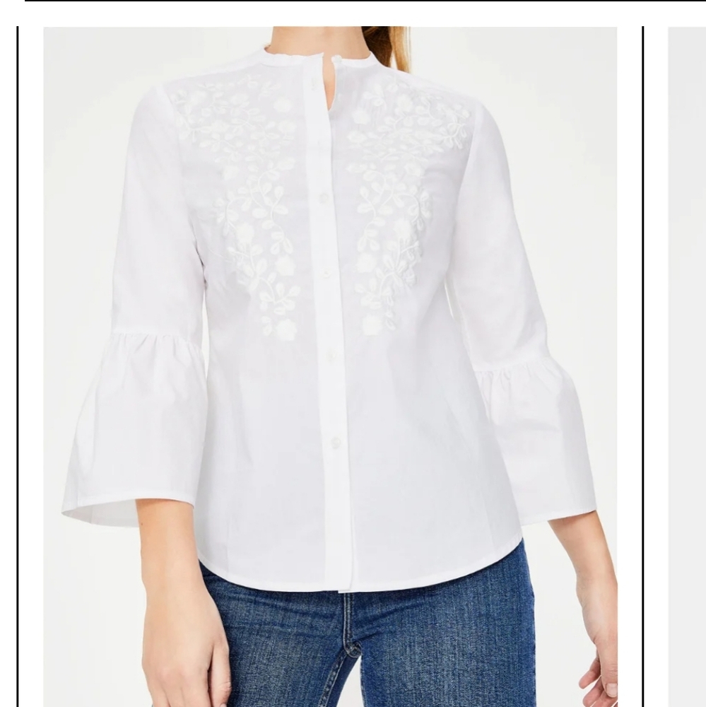 BODEN White Embroidered Bell Sleeve Shirt size 16